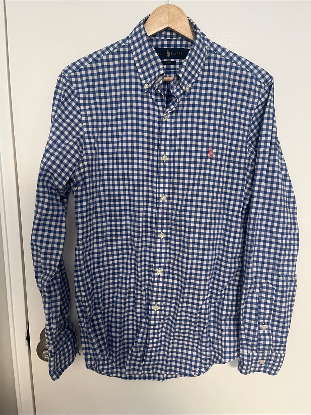 Ralph Lauren Blue and White Gingham Button-Down Shirt